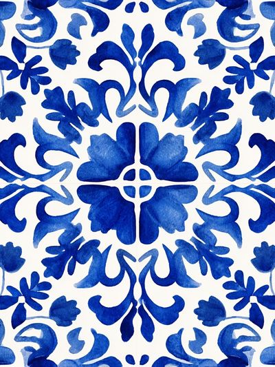 Blue Floral Pattern — Watercolor Print. poster