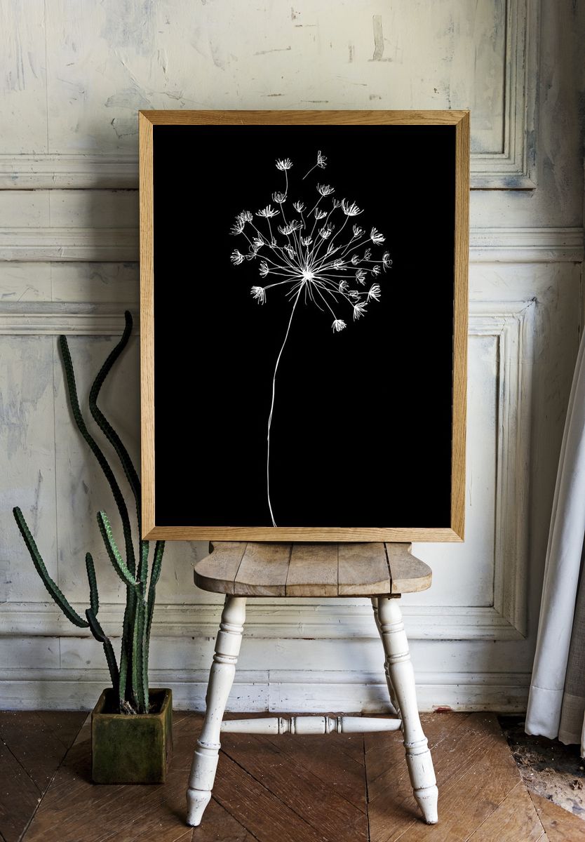 White Flower Silhouette — Minimalist Print room preview