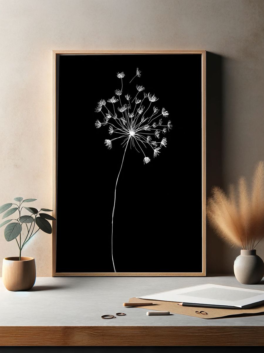 White Flower Silhouette — Minimalist Print. — room view 2