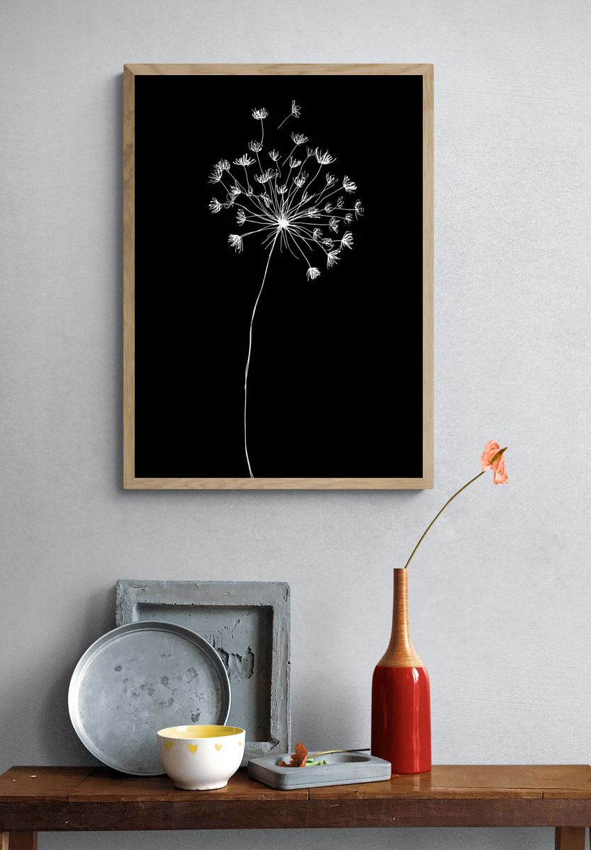 White Flower Silhouette — Minimalist Print. — room view 3