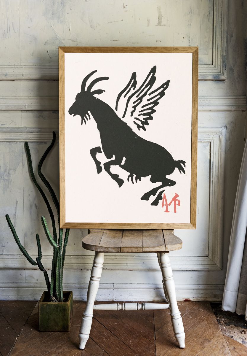 Winged Goat Ink Illustration Poster. room preview