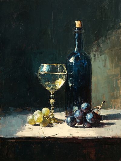 Wine and Grapes Still Life Poster.