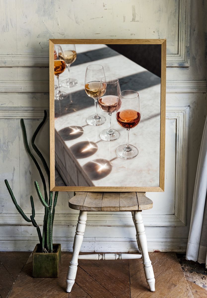 Wine Glasses on Marble Table — Photography Print. — room view 1