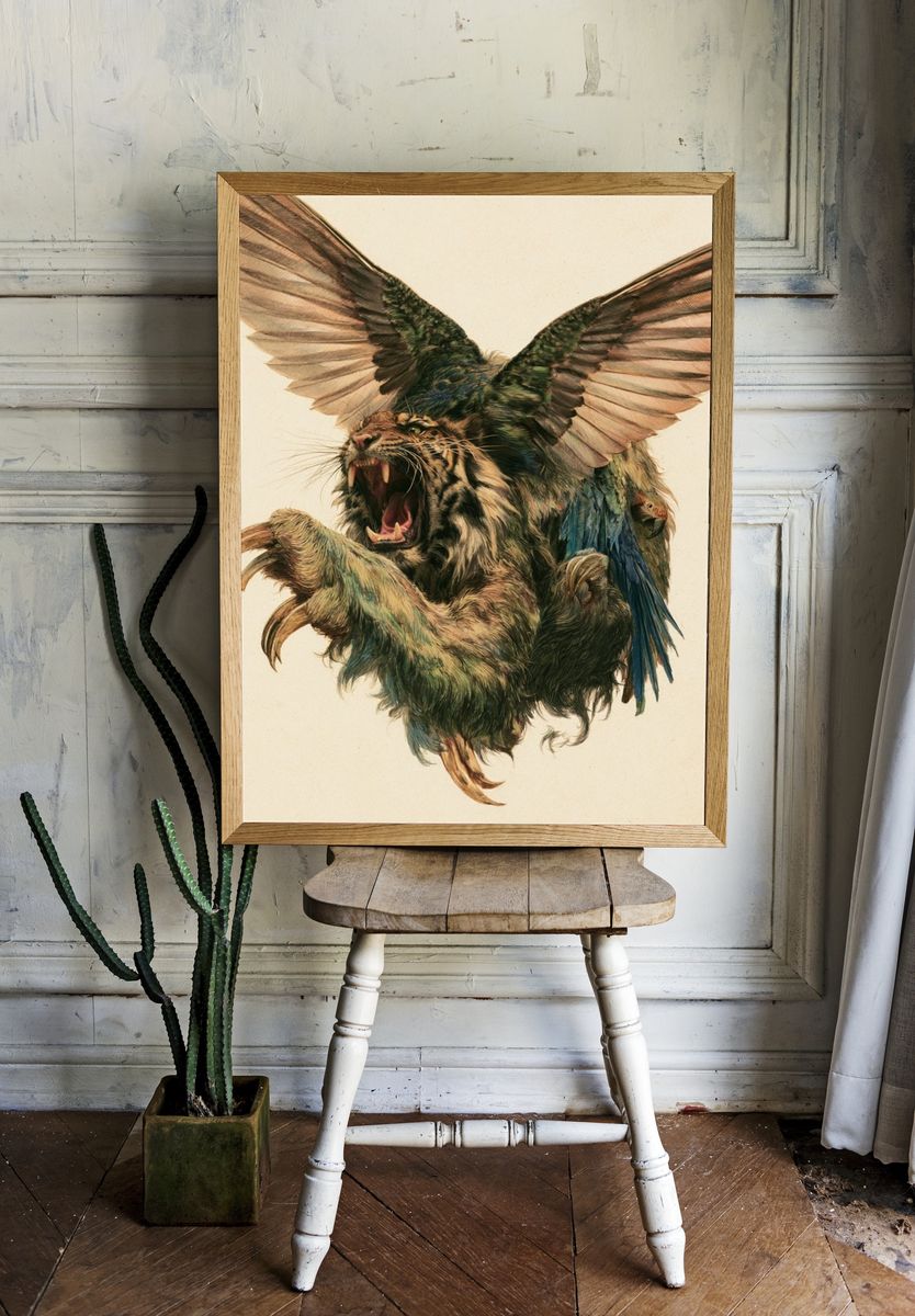 Winged Tiger Illustration Poster. — room view 1