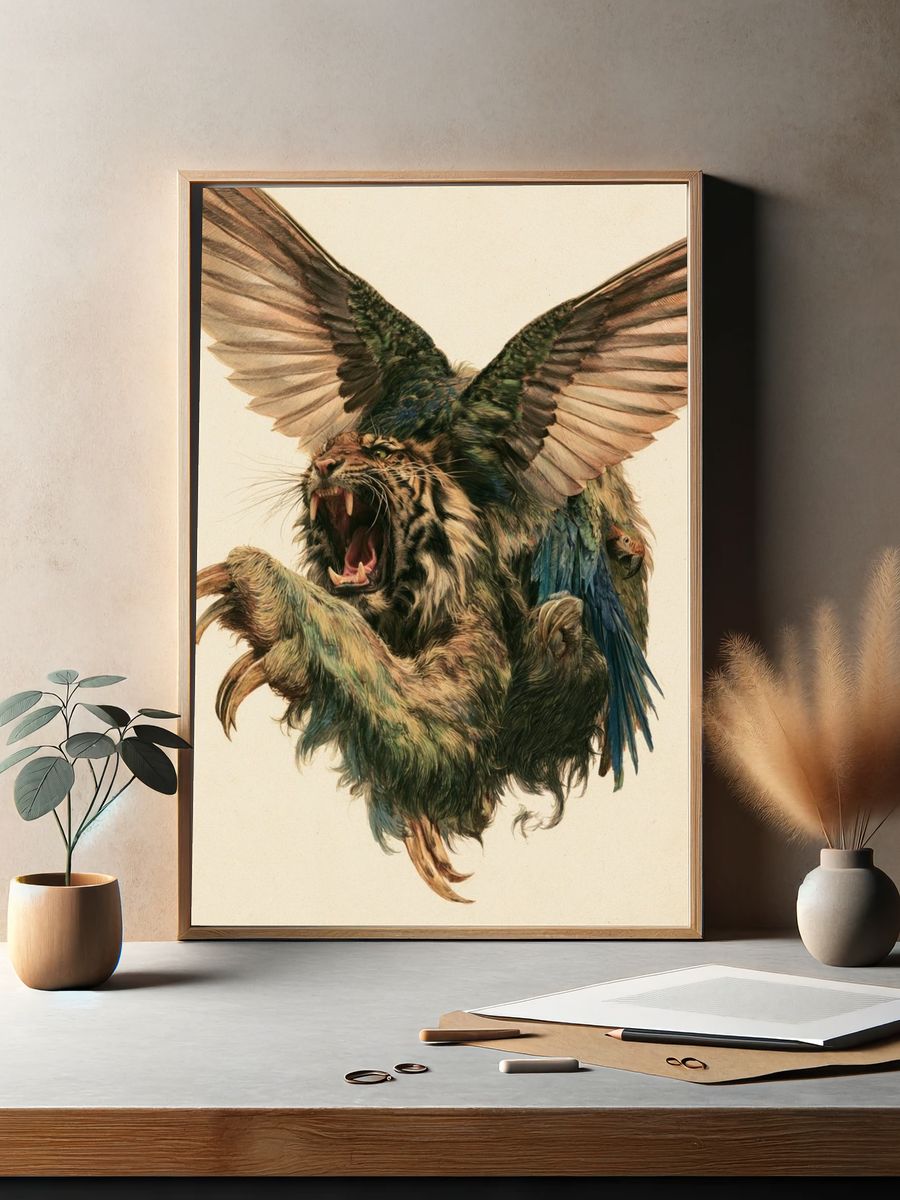 Winged Tiger Illustration Poster. — room view 2