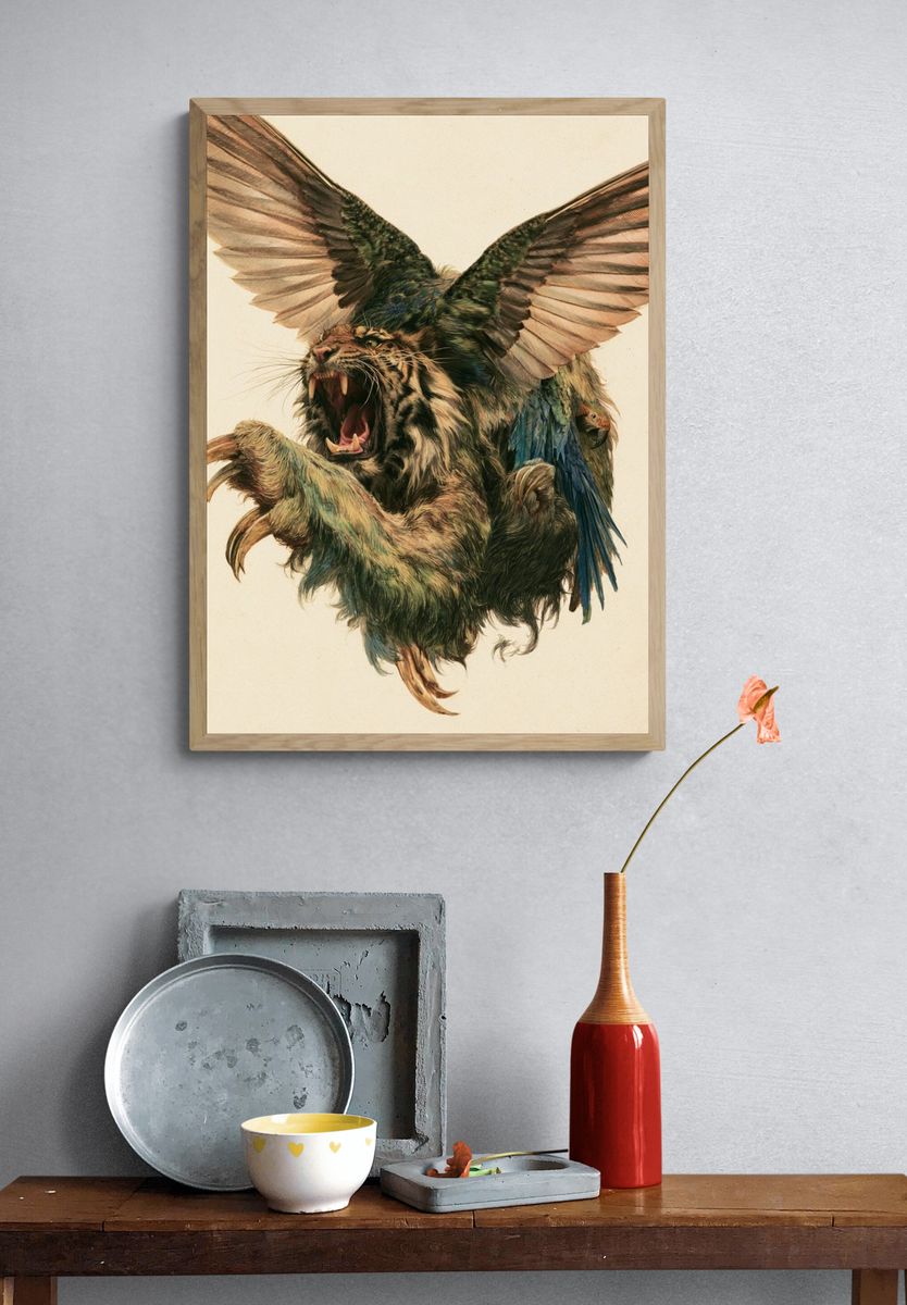 Winged Tiger Illustration Poster. — room view 3