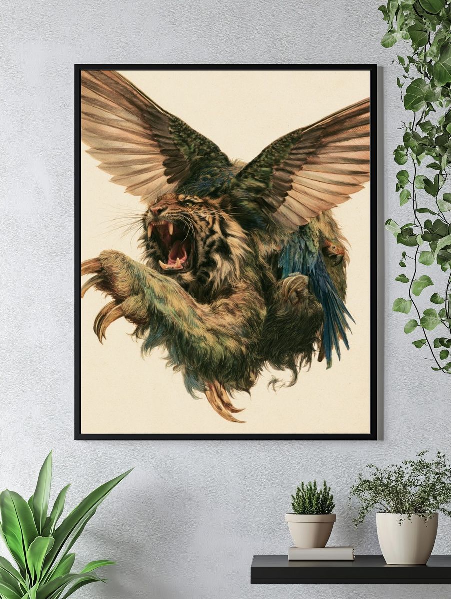 Winged Tiger Illustration Poster. — room view 4