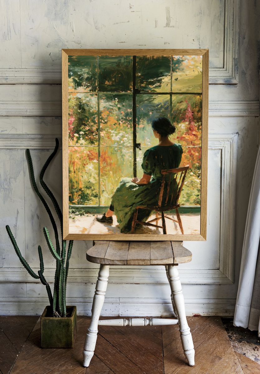 Woman by Garden Window Painting Poster. — room view 1