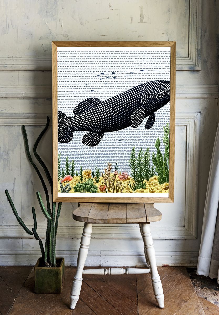 Whale Shark Underwater Illustration Poster. room preview