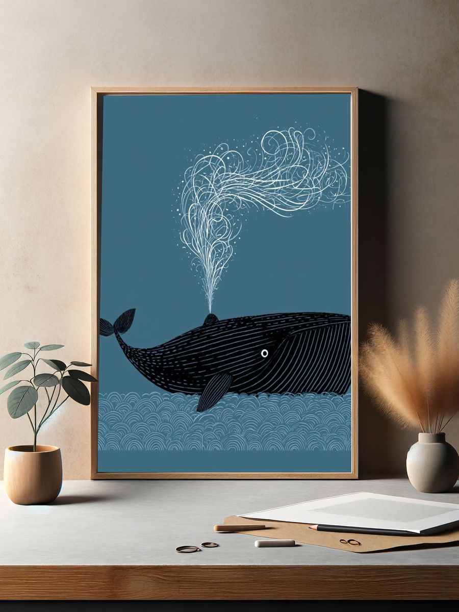Whale Breaching Illustration Poster. — room view 2