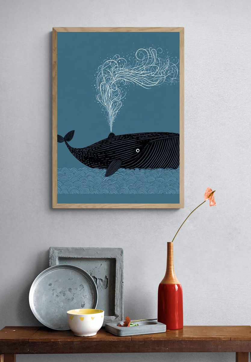 Whale Breaching Illustration Poster. — room view 3