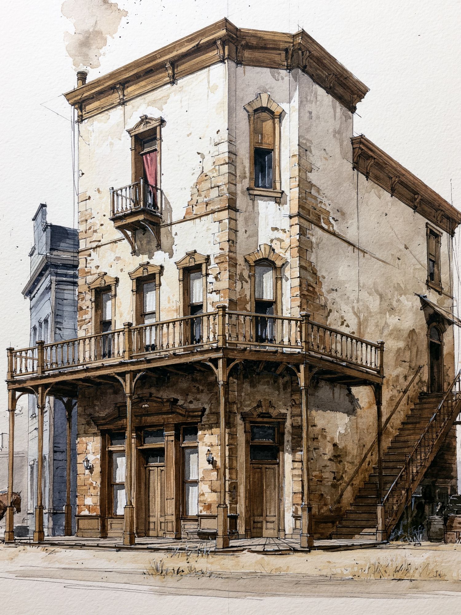 Old Western House Watercolor Print. poster — illustration art