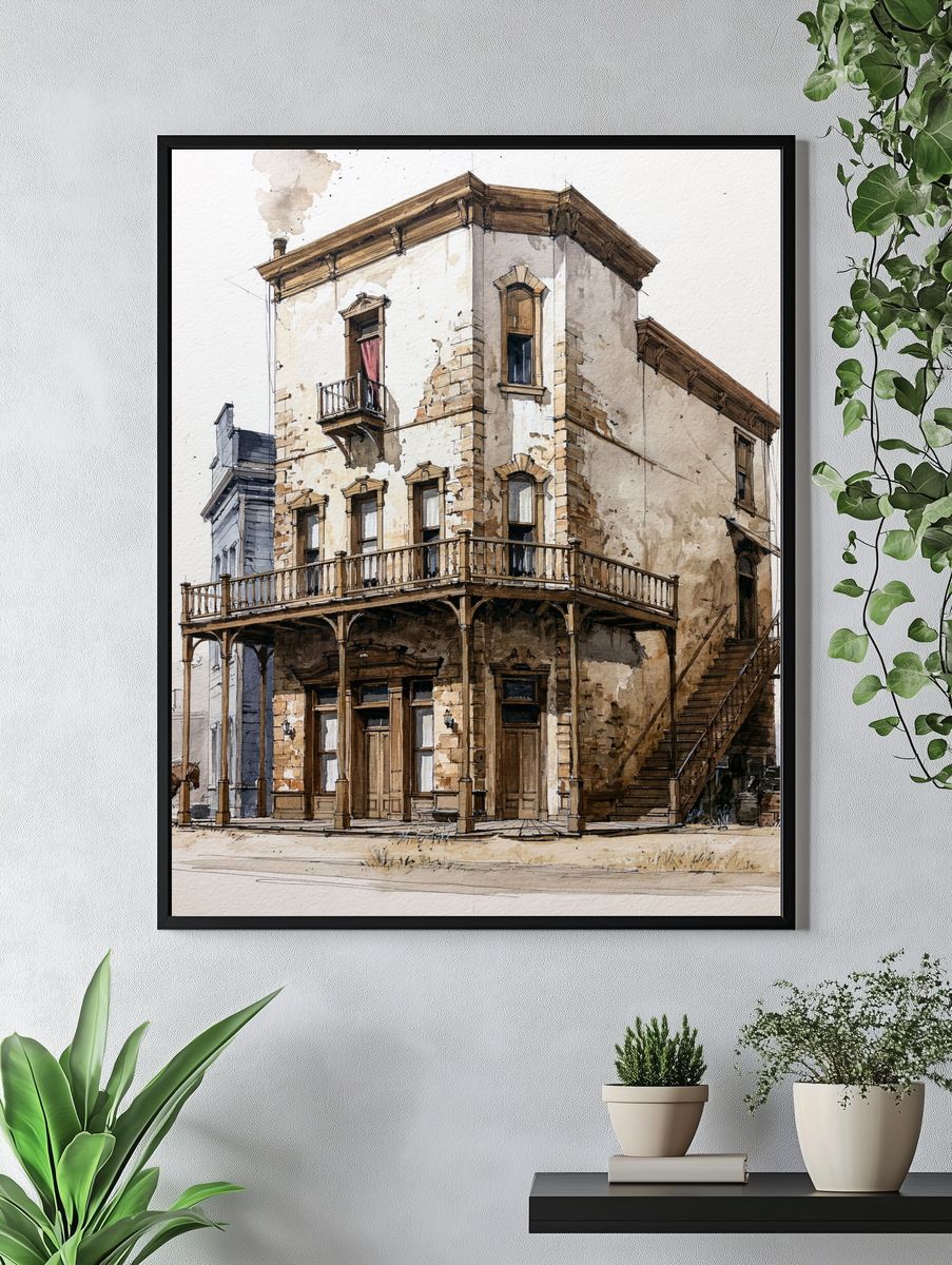 Old Western House Watercolor Print. — room view 4