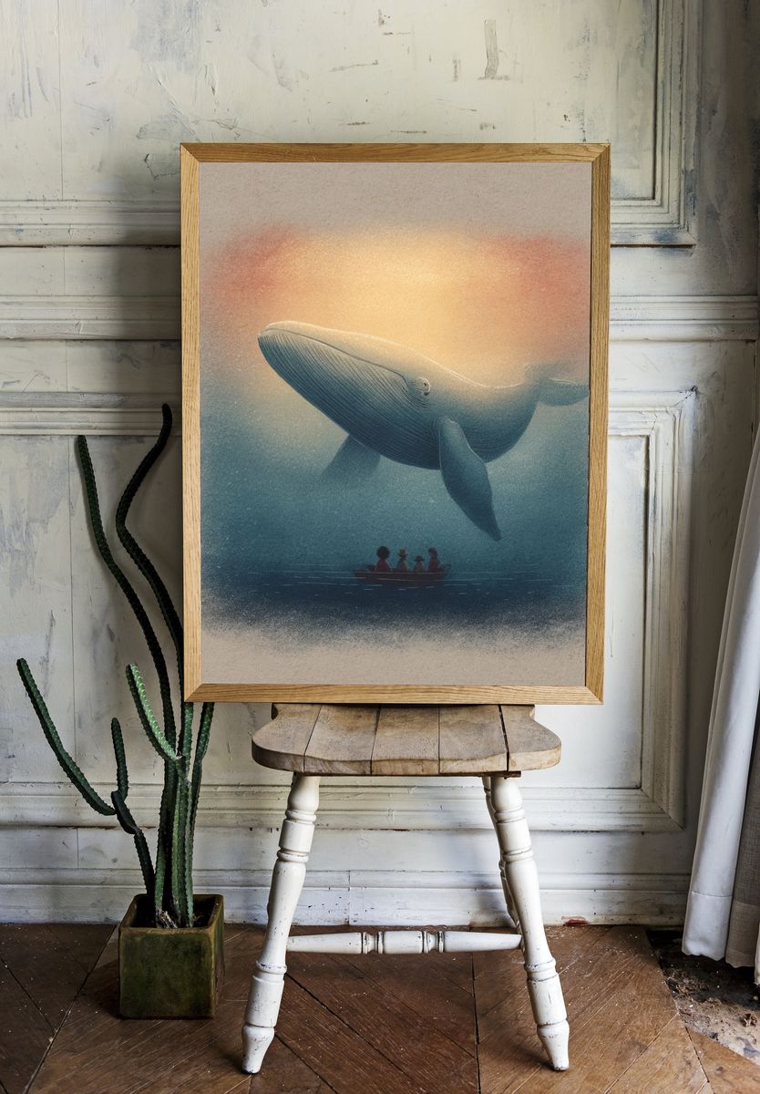 Whale Dreamscape Illustration Poster room preview