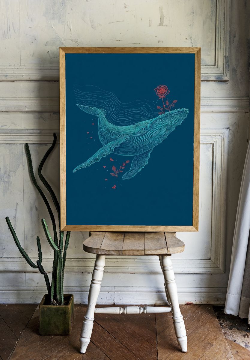 Whale Line Art Poster. room preview