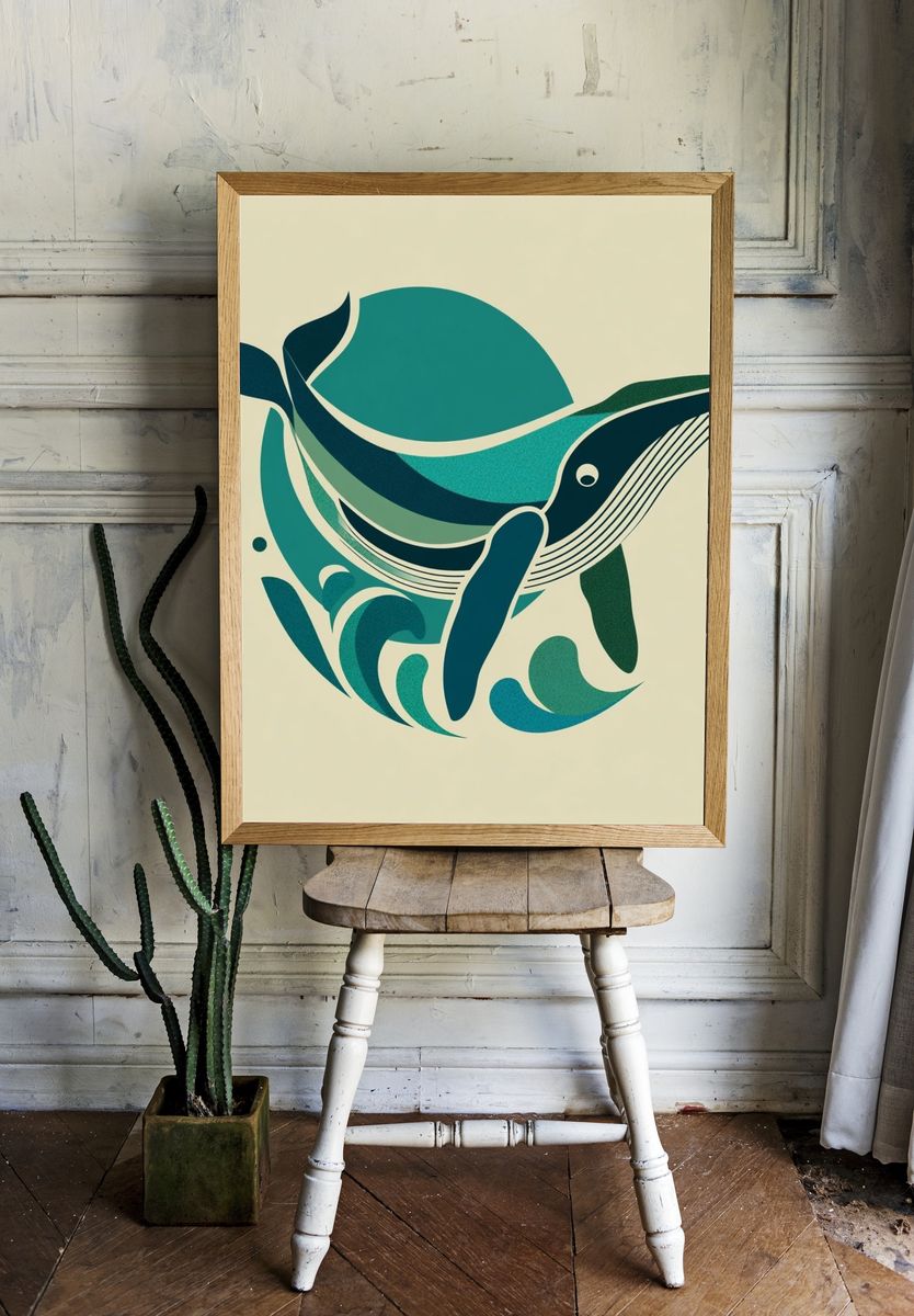 Whale Ocean Illustration Poster. room preview