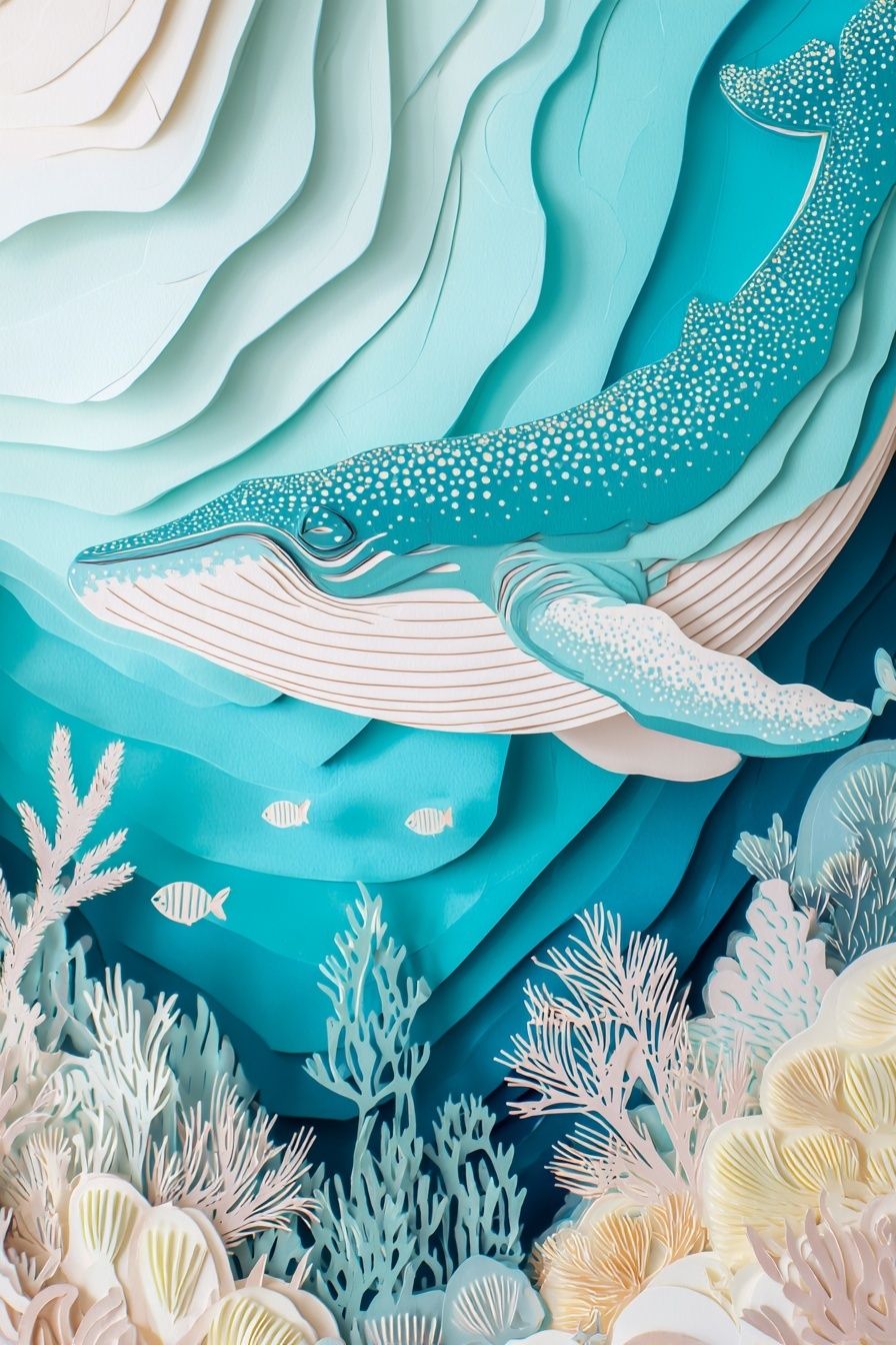 Whale Underwater Layers Poster. poster — illustration art