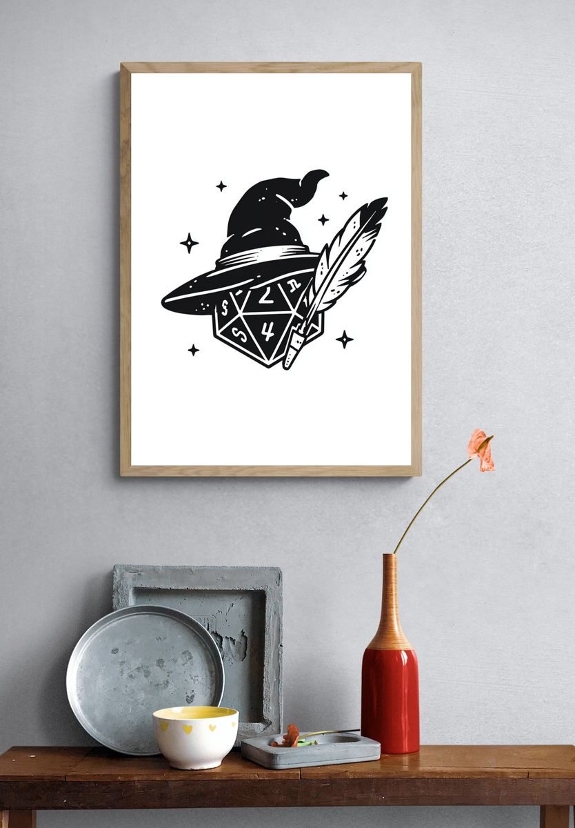 Wizard Hat and Dice — Illustration Print. — room view 3