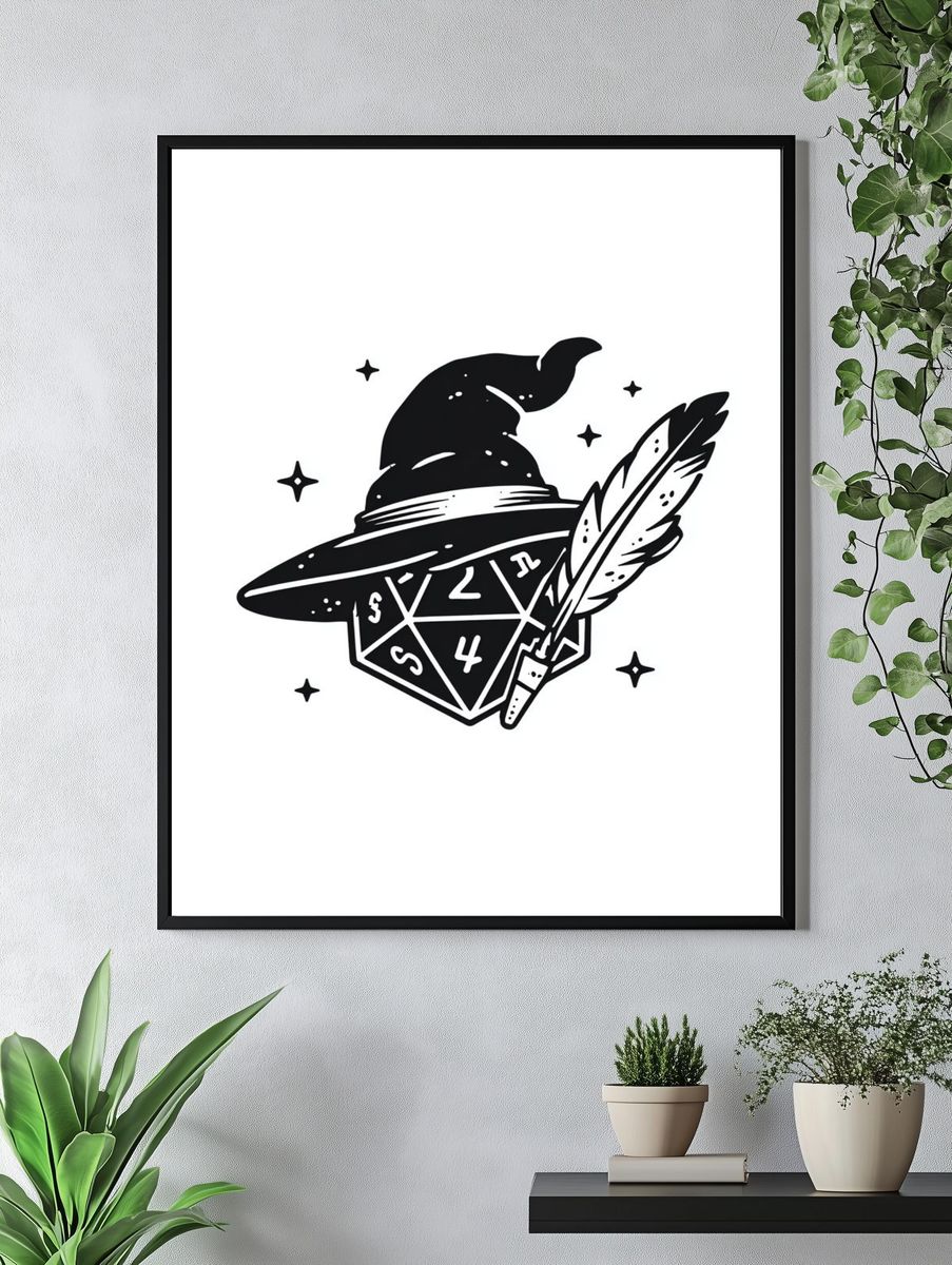 Wizard Hat and Dice — Illustration Print. — room view 4