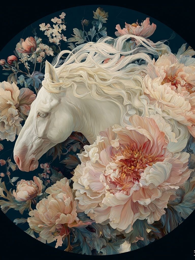 White Horse Floral Illustration Poster. poster — illustration art