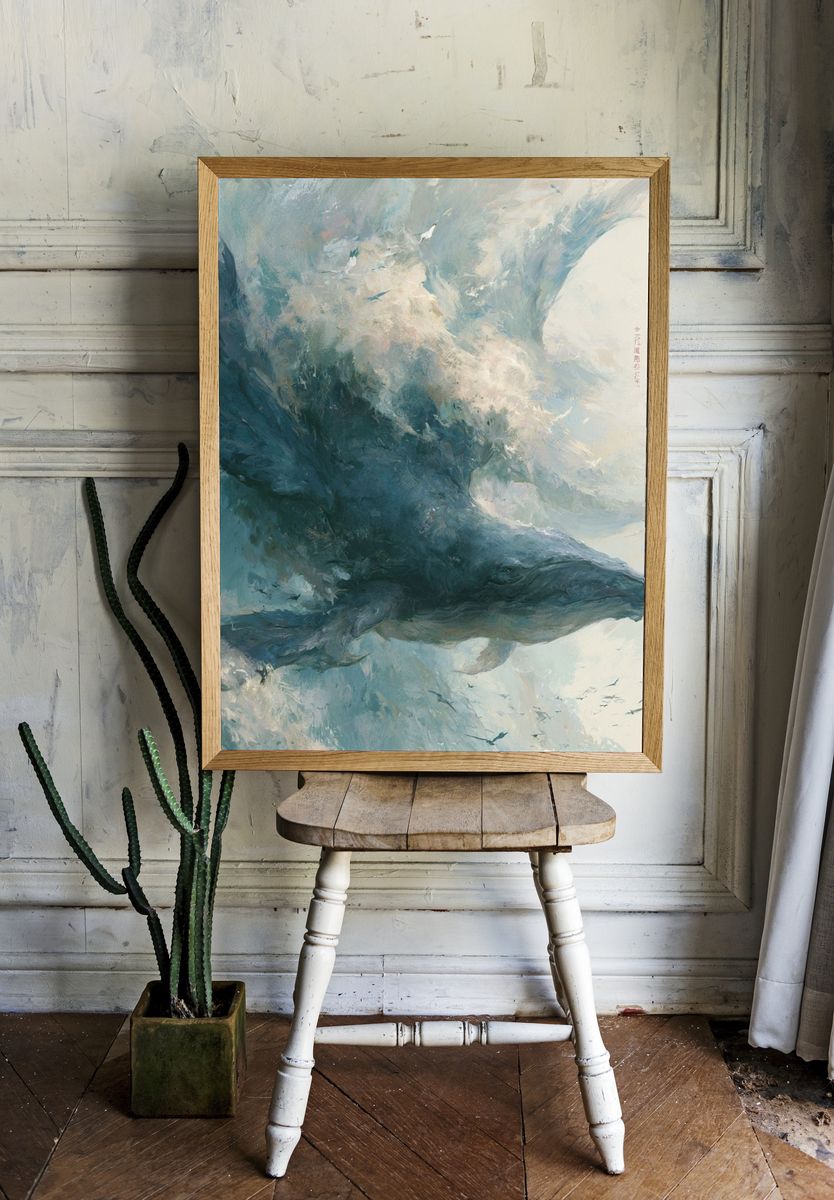 Whale in the Clouds Illustration Poster. — room view 1