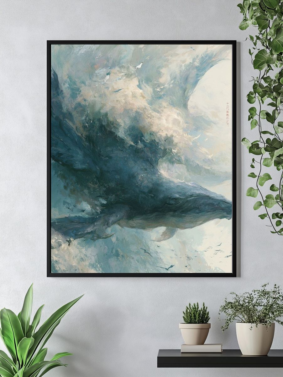 Whale in the Clouds Illustration Poster. — room view 4
