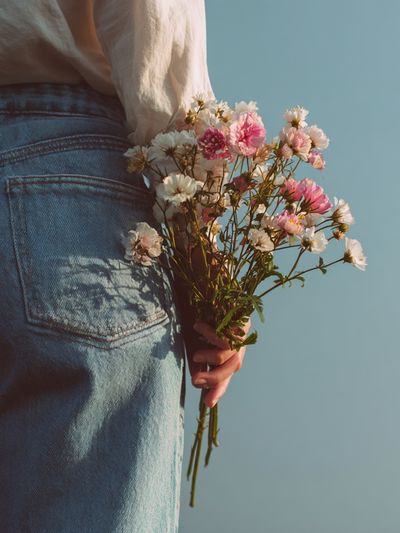 Woman Holding Flowers — Photography Print. poster print
