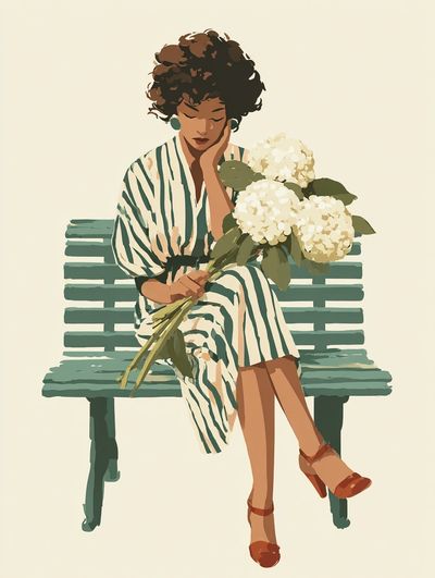 Woman with Hydrangeas — Illustration Print. poster