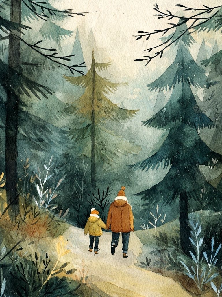 Walking in the Misty Forest — Watercolor Print.