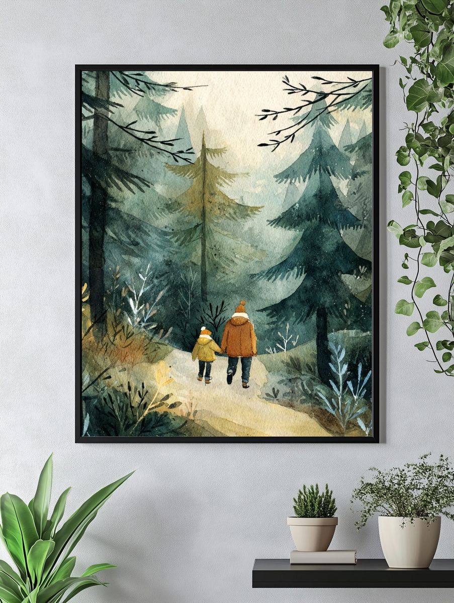 Walking in the Misty Forest — Watercolor Print. — room view 4