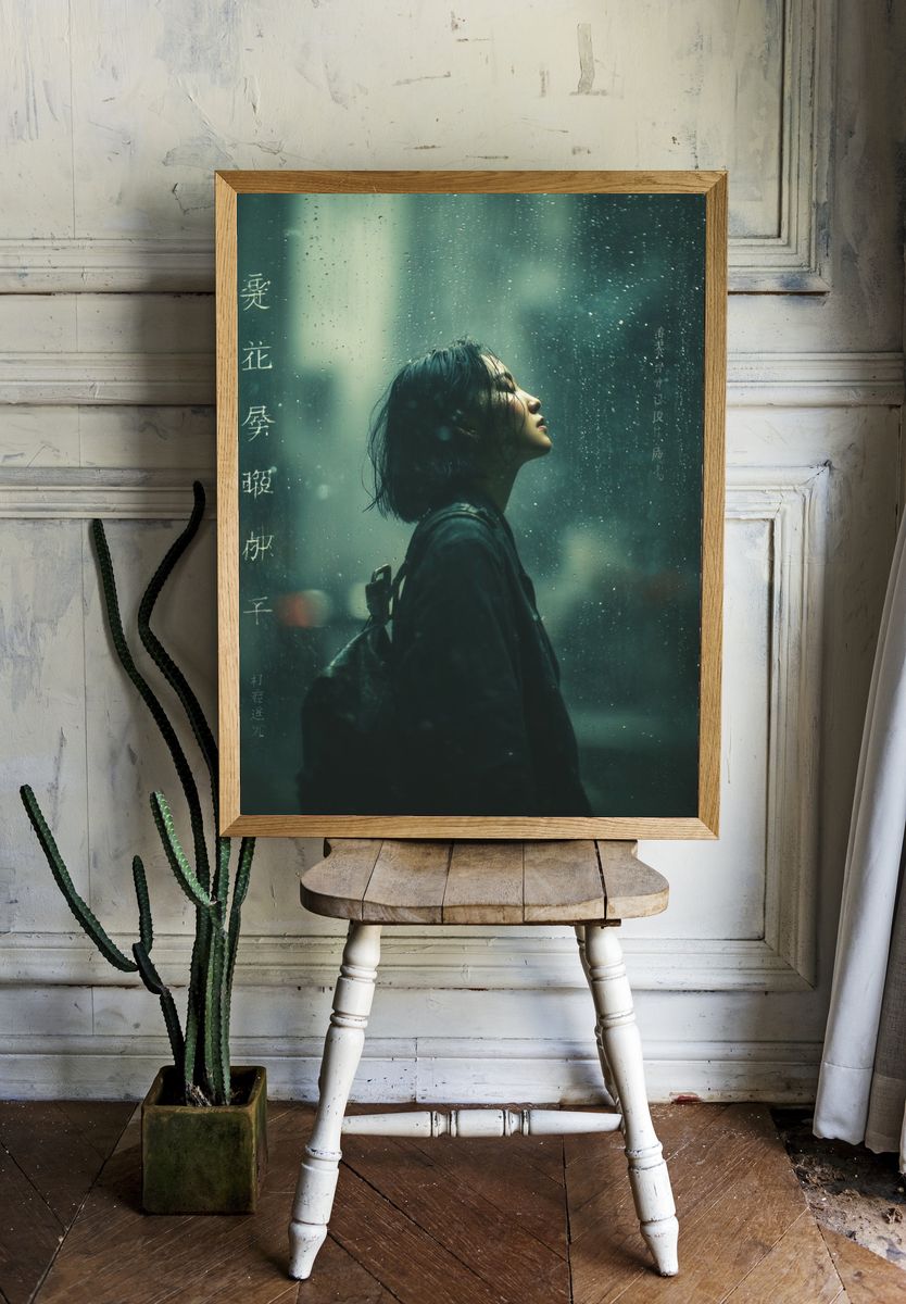 Woman in Rain — Photography Print. — room view 1