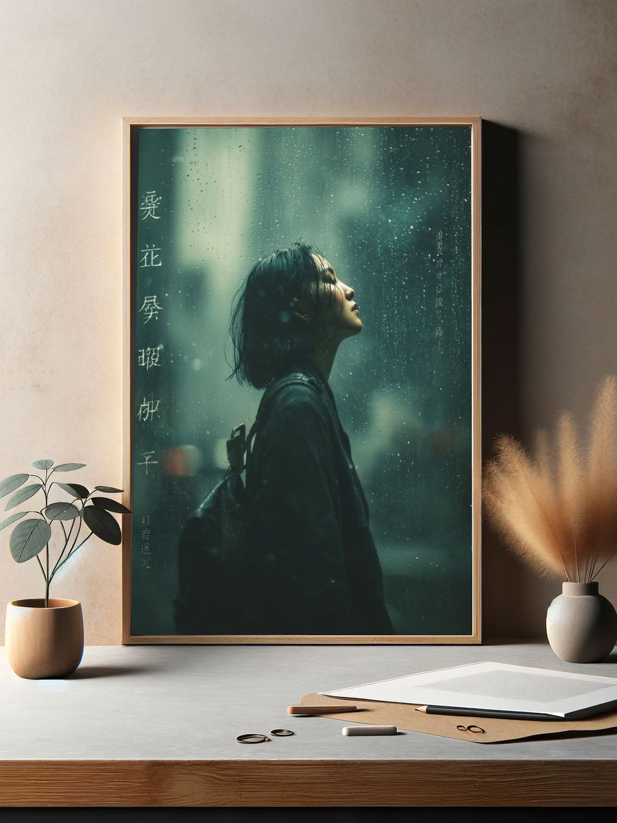 Woman in Rain — Photography Print. — room view 2