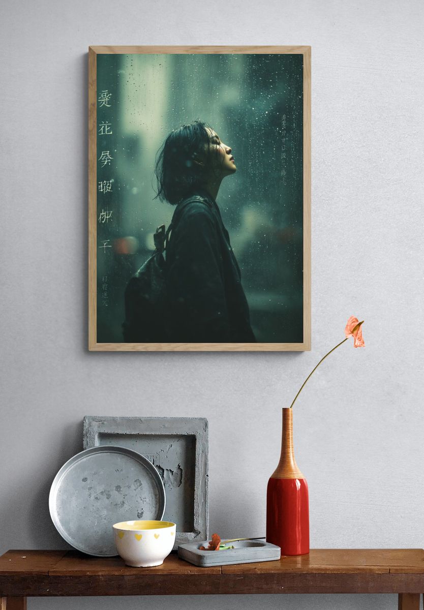 Woman in Rain — Photography Print. — room view 3
