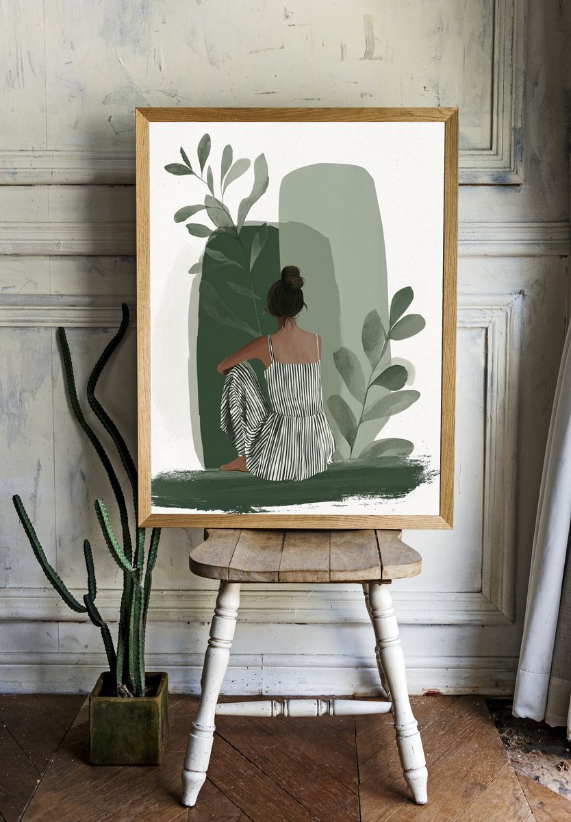 Woman in Stripes — Illustration Print. — room view 1