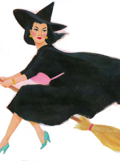 Witch on Broom Illustration Poster. poster