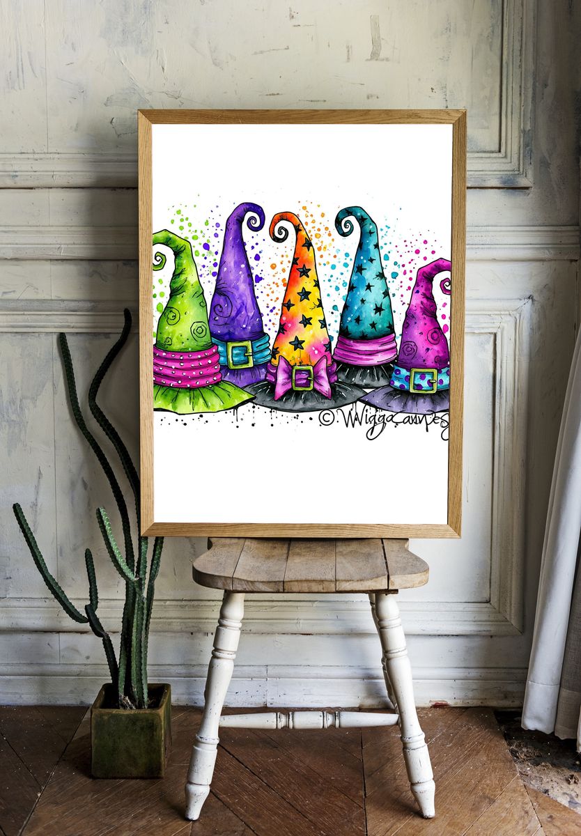 Witch Hats Watercolor Poster. — room view 1