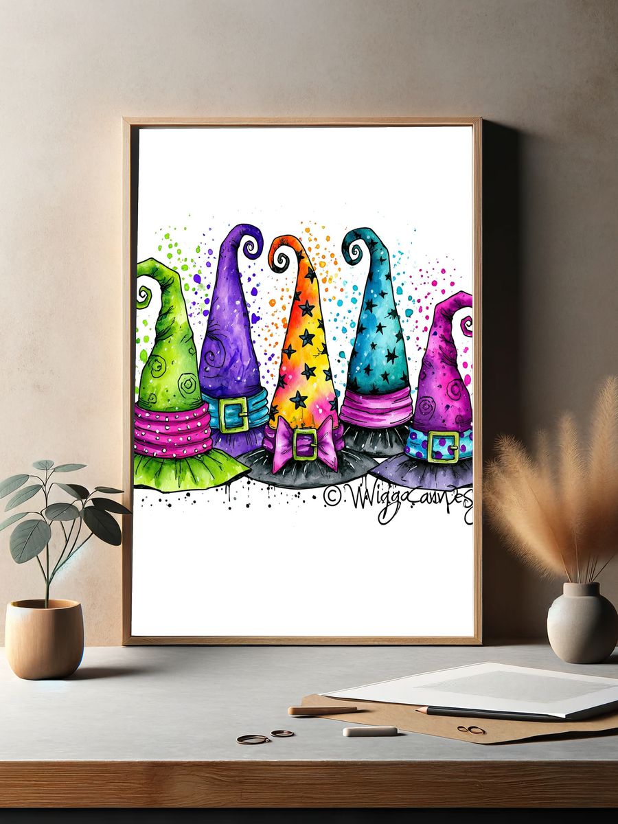 Witch Hats Watercolor Poster. — room view 2