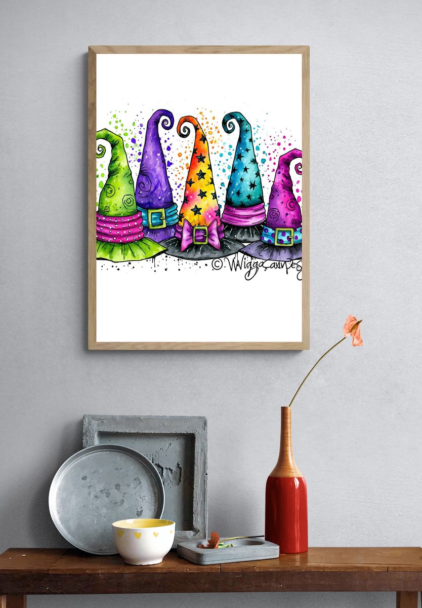 Witch Hats Watercolor Poster. — room view 3