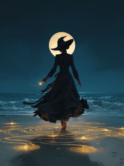Mystical Witch by the Sea — Illustration Print. poster