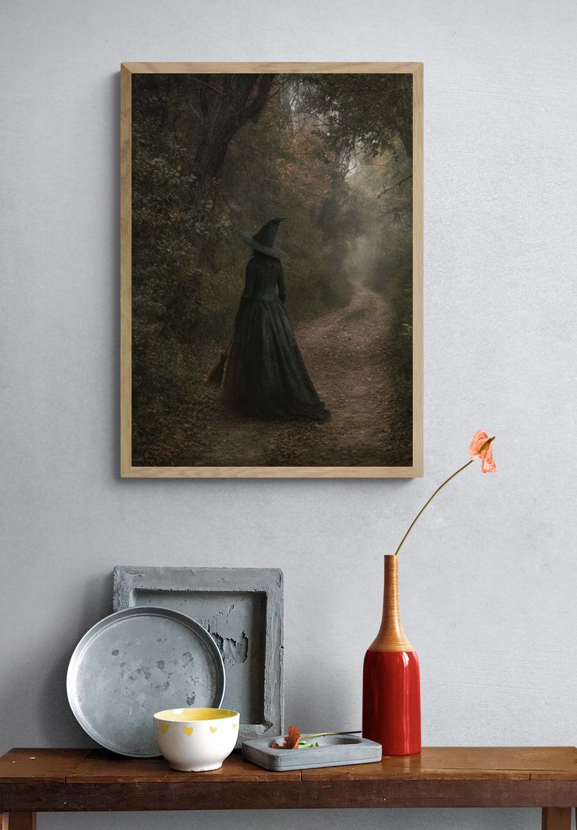 Witch in Misty Forest Photography Poster. — room view 3