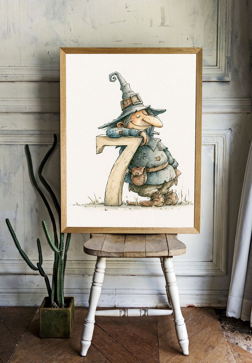 Witch and Number 7 Illustration Poster. room preview