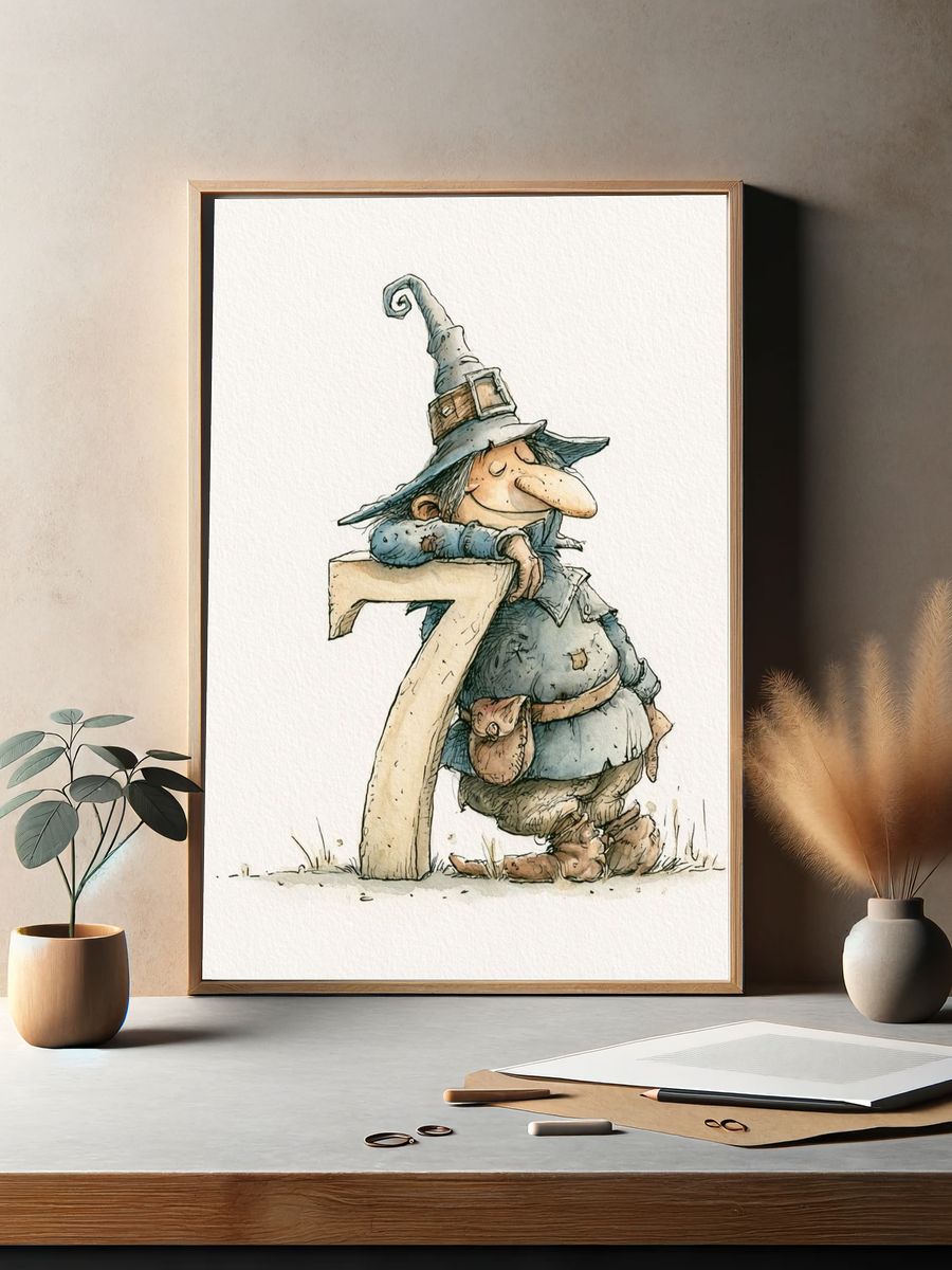 Witch and Number 7 Illustration Poster. — room view 2