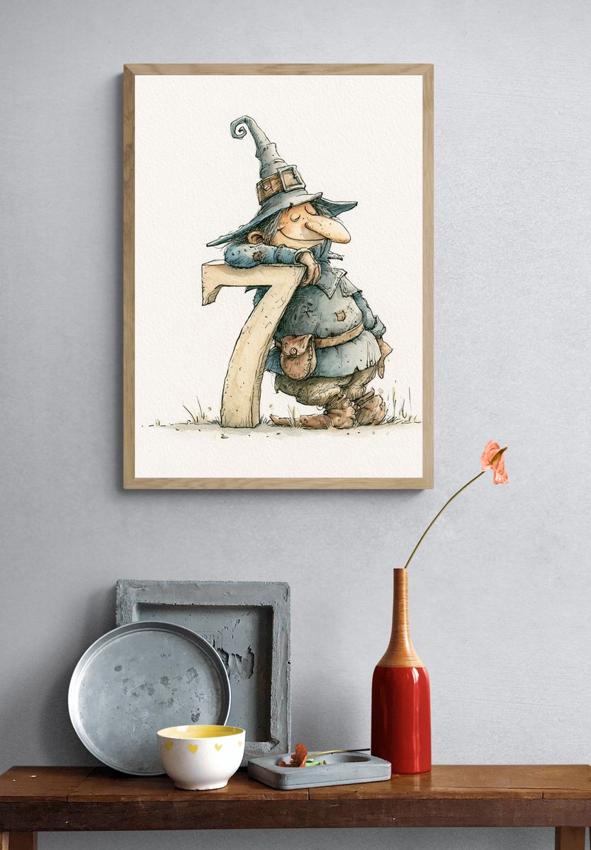 Witch and Number 7 Illustration Poster. — room view 3