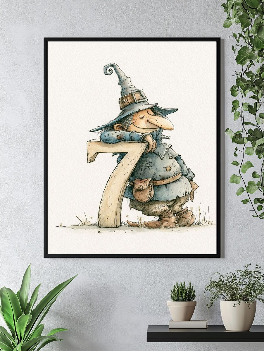 Witch and Number 7 Illustration Poster. — room view 4