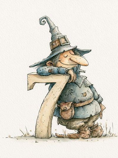 Witch and Number 7 Illustration Poster. poster