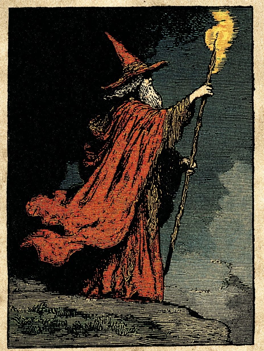 Wizard with Flame — Vintage Print. poster — vintage art