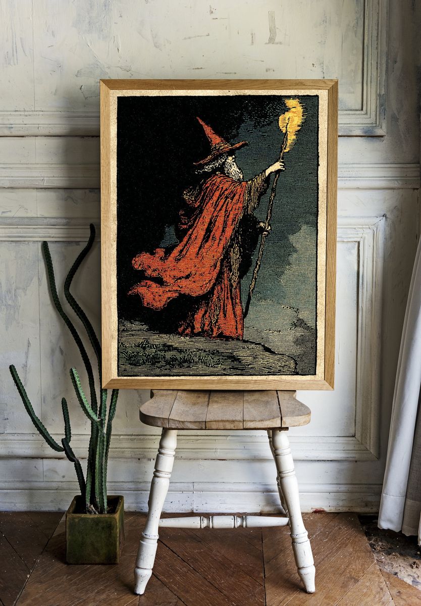 Wizard with Flame — Vintage Print. — room view 1