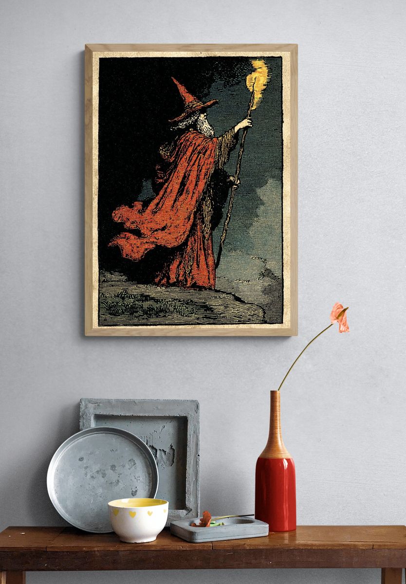Wizard with Flame — Vintage Print. — room view 3