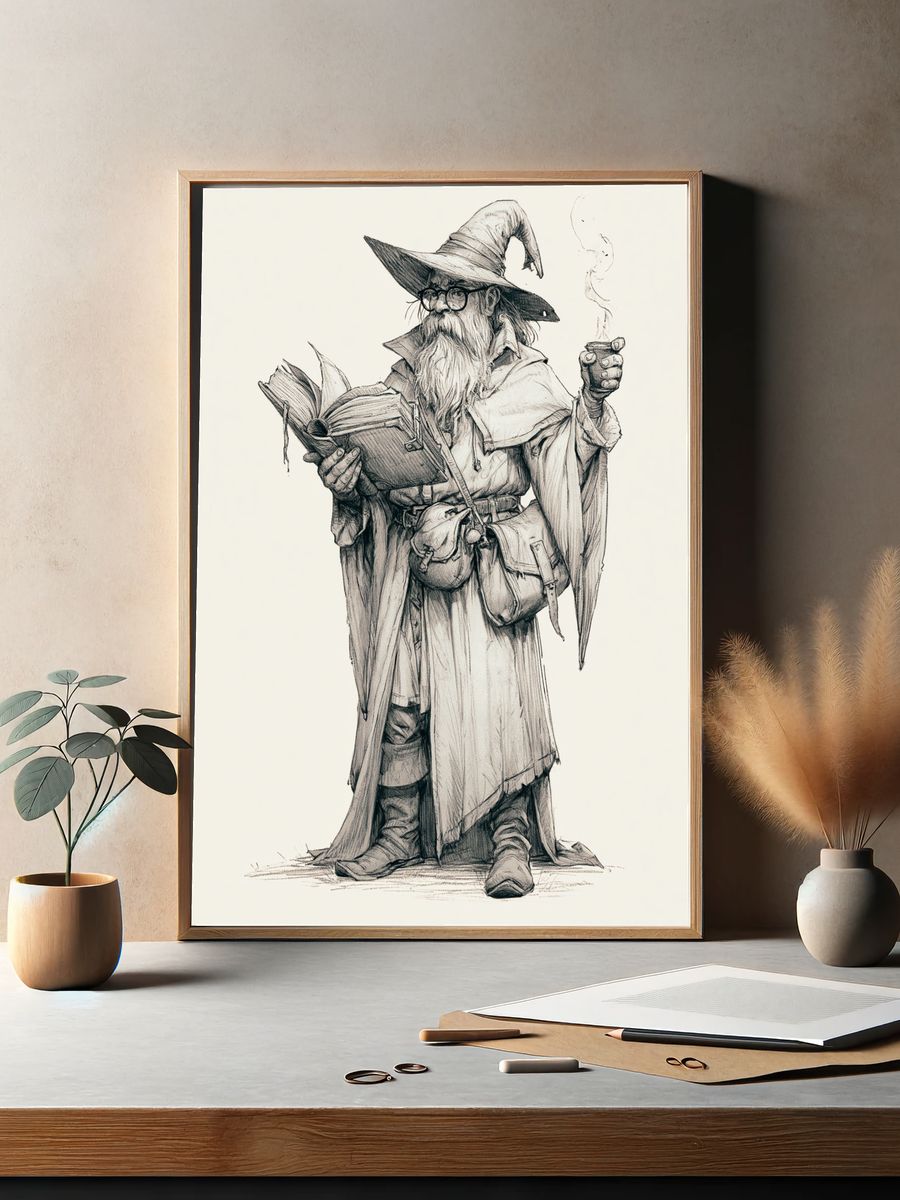 Wizard Reader Illustration Poster. — room view 2