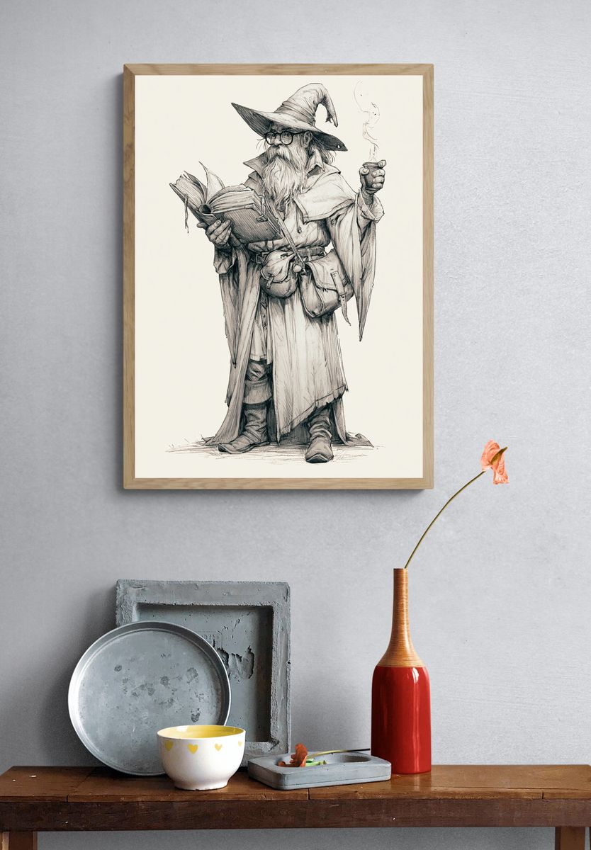 Wizard Reader Illustration Poster. — room view 3